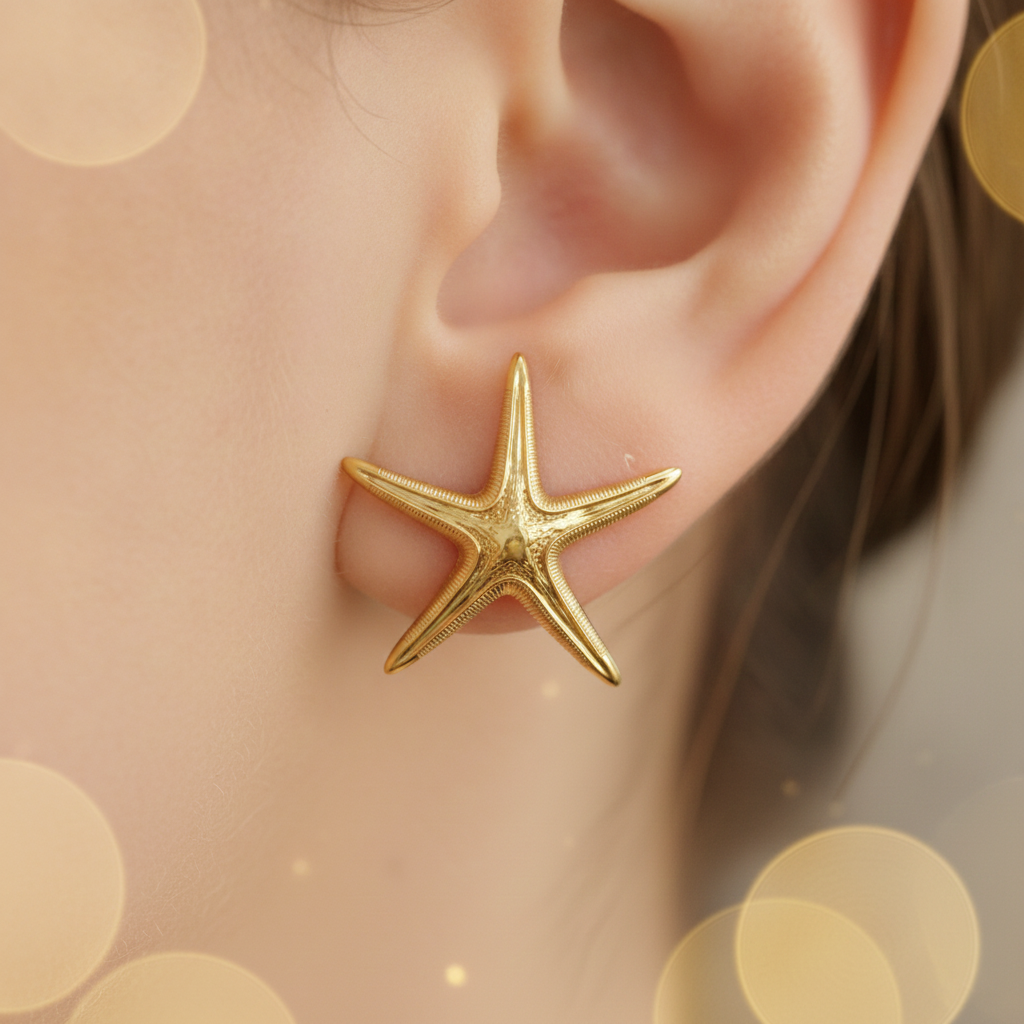 Royal Starfish Stud Earrings | Astropecten articulatus | 9K Gold, Sterling Silver or Polished Yellow Brass | Ocean Jewelry | Nautical Gift