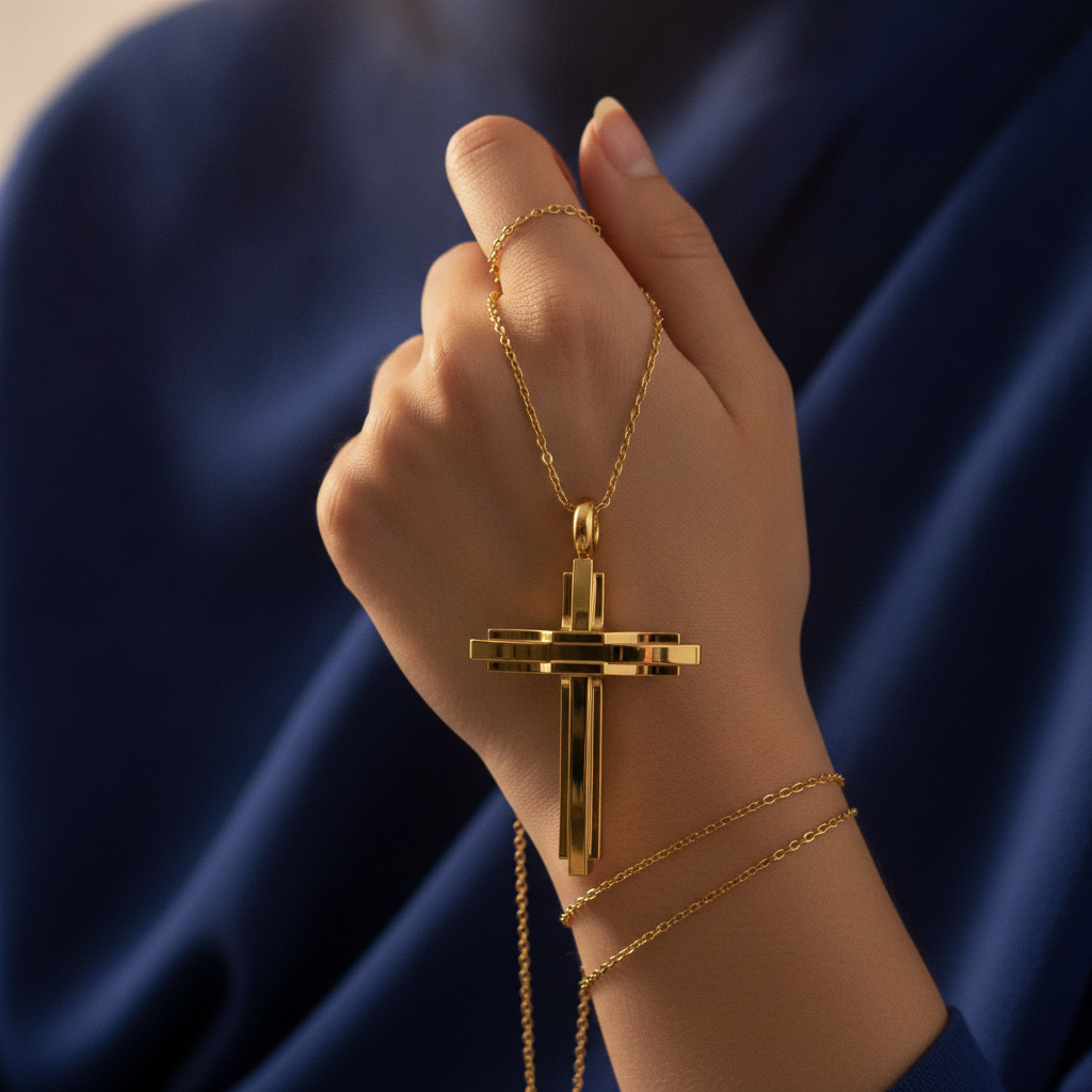 Modern Christian Cross Pendant Necklace | 18K Gold & Sterling Silver | Faith Jewellery Gift