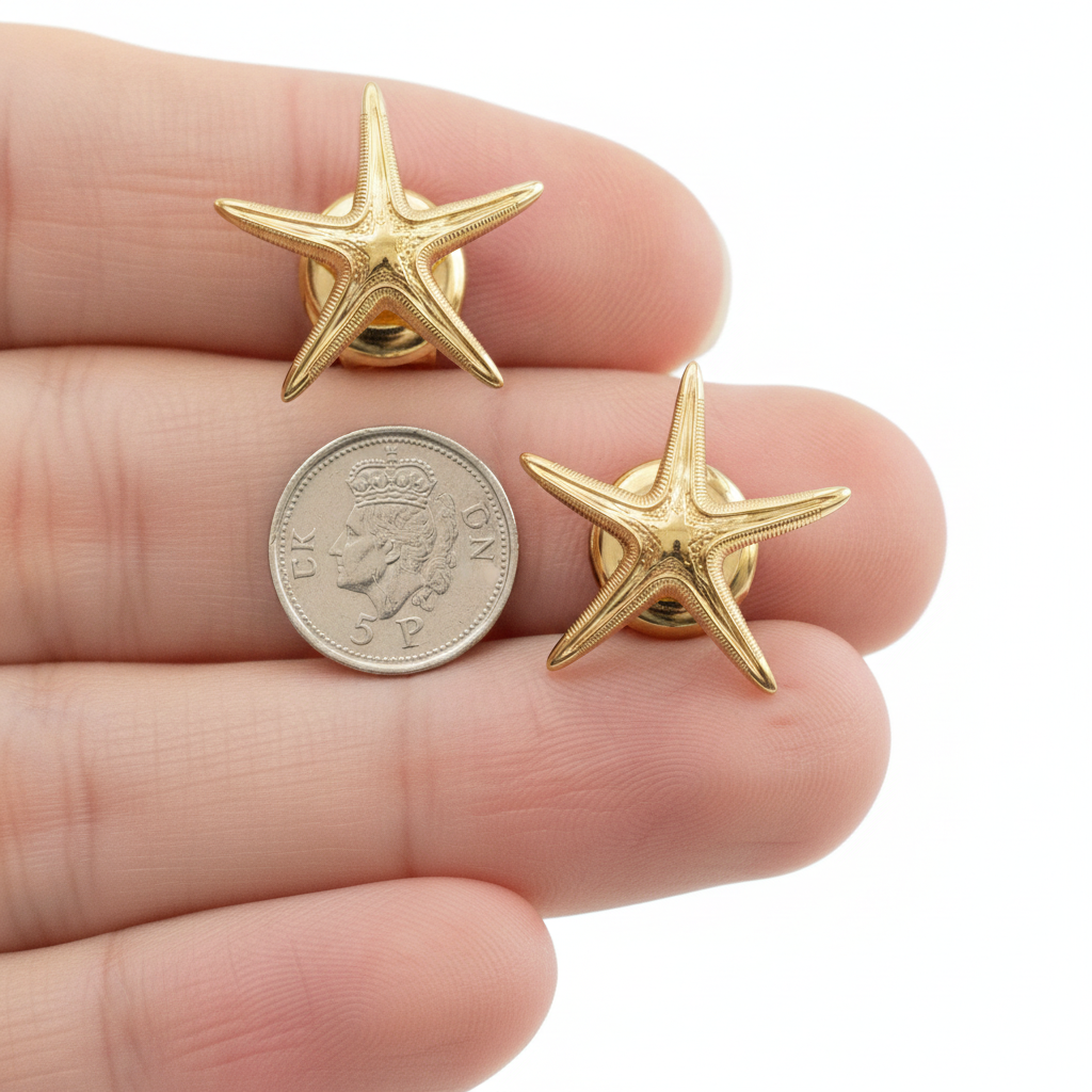 Royal Starfish Stud Earrings | Astropecten articulatus | 9K Gold, Sterling Silver or Polished Yellow Brass | Ocean Jewelry | Nautical Gift