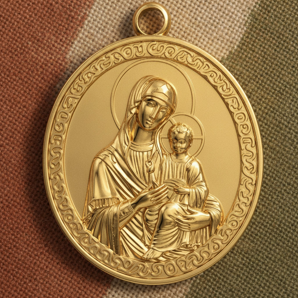 Virgin Mary & Child Coin Pendant Necklace | Blessed Mother Medallion | Christian Jewelry in 18K Gold, Sterling Silver or Yellow Brass