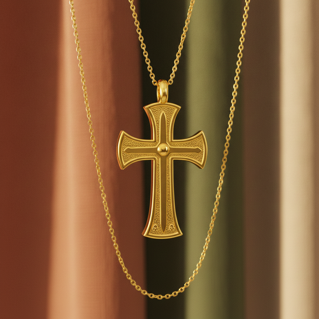 18K Gold Cross Pendant Necklace | Medieval Christian Cross | Faith Necklace | Religious Jewelry | Sacred Cross Pendant | Christian Gift