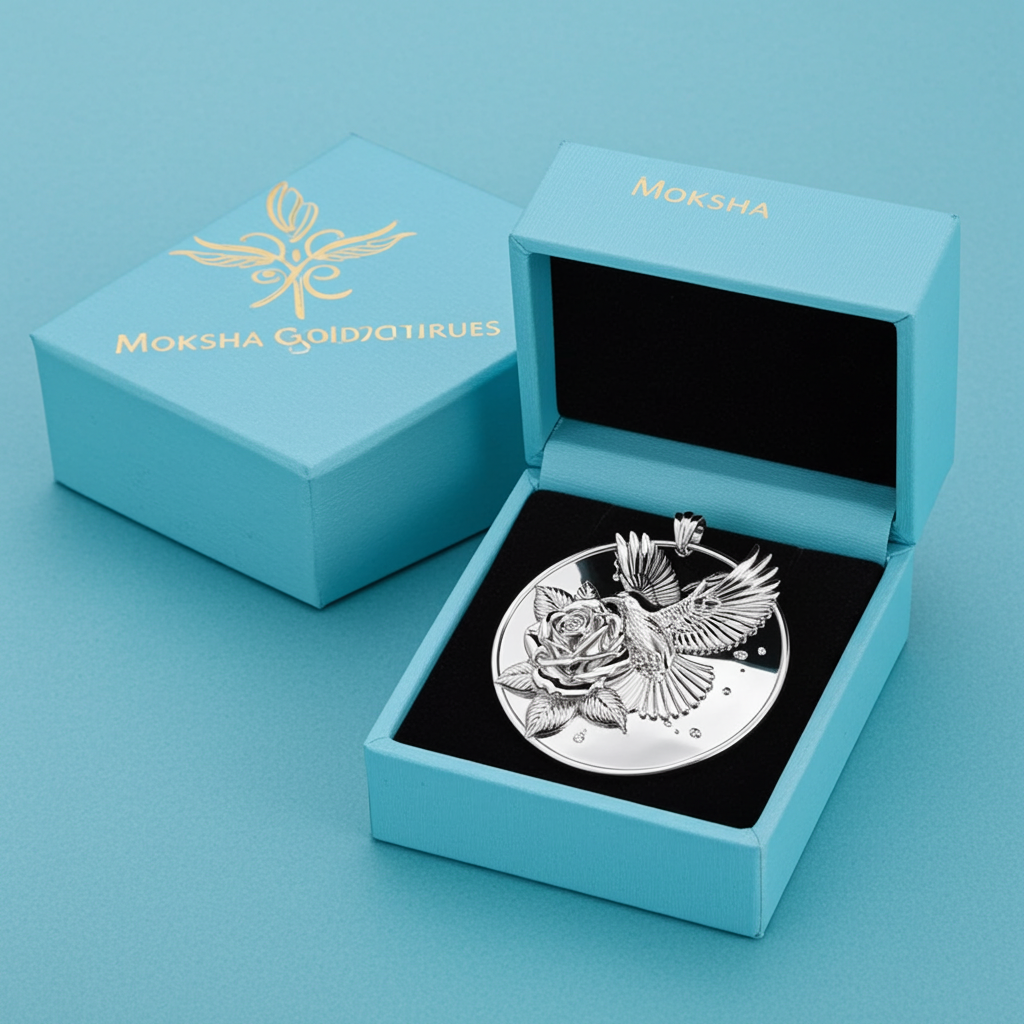 Polished Silver & Brass Hummingbird Rose Pendant Necklace | Handmade Engraved Floral Bird Jewelry | Gift for Her | Nature Inspired Charm