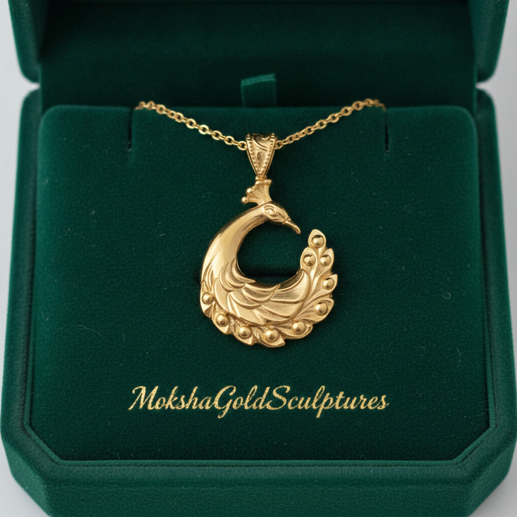 Peacock Pendant Necklace 25mm | 9K Solid Gold, Sterling Silver 925 or Polished Yellow Brass | Art Nouveau Peacock Necklace | Nature Inspired Bird Jewelry | Made to Order