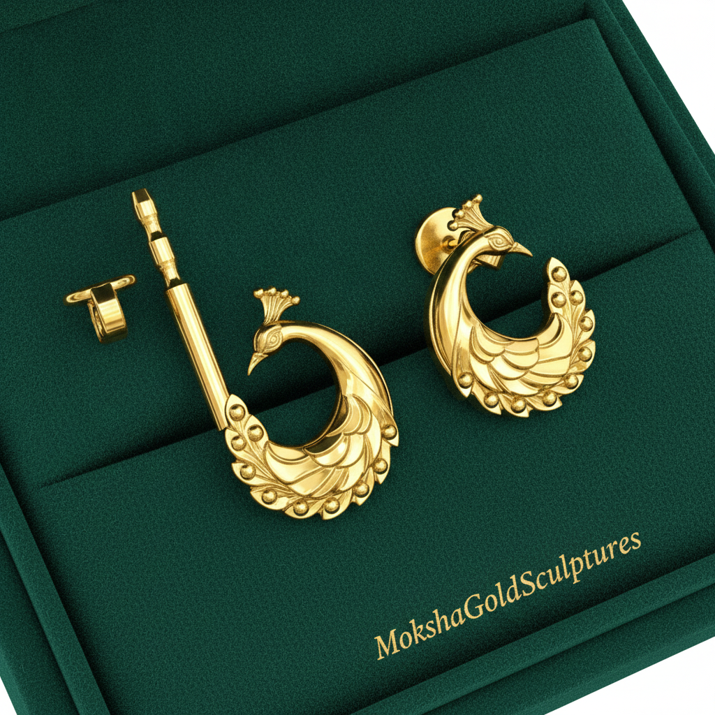 Peacock Stud Earrings – 9K Gold, Sterling Silver 925 or Polished Brass | Elegant Peacock Bird Earrings | Nature Inspired Jewellery | Handmade Gift for Her