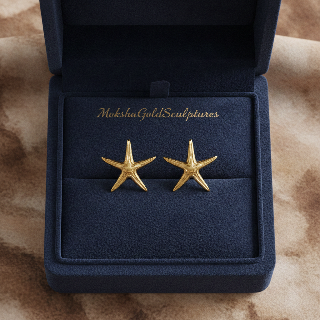 Royal Starfish Stud Earrings | Astropecten articulatus | 9K Gold, Sterling Silver or Polished Yellow Brass | Ocean Jewelry | Nautical Gift