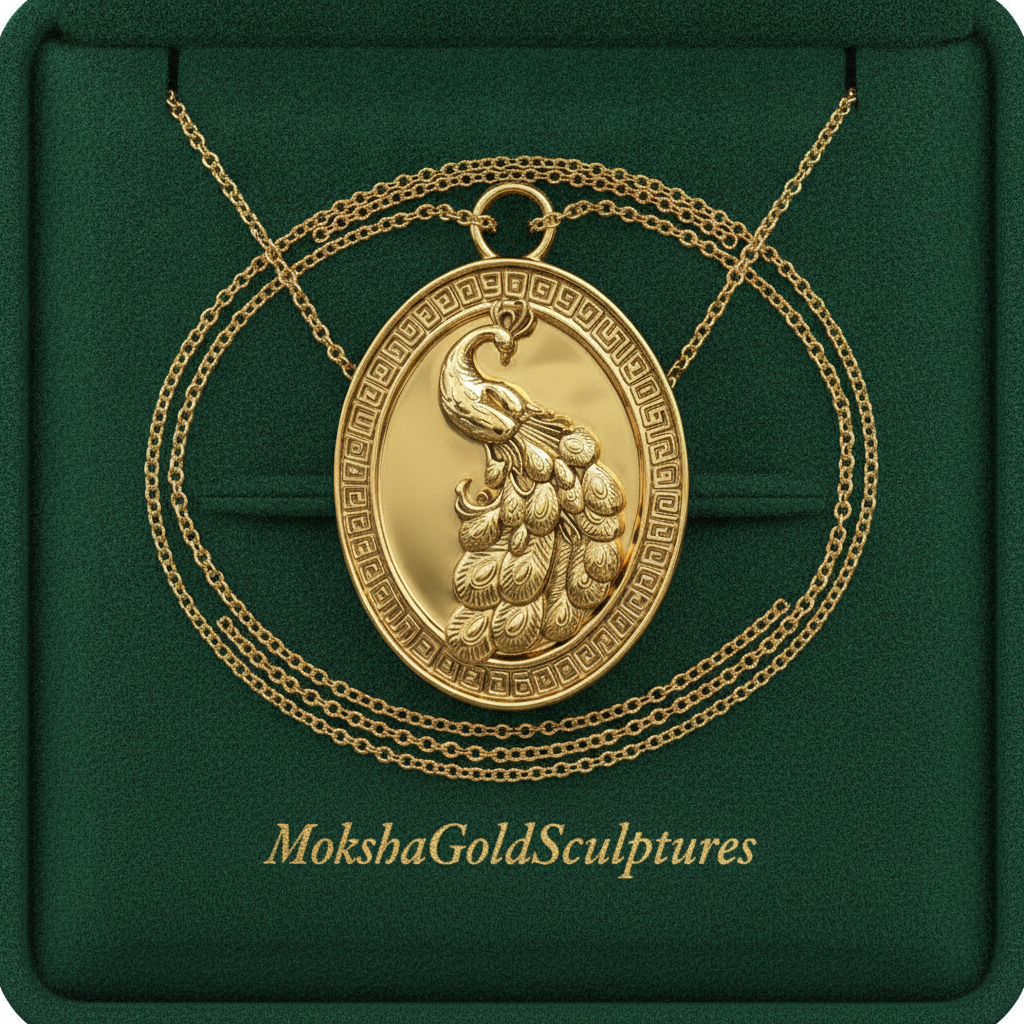 Gothic Peacock Coin Pendant Necklace | 9K Gold, Sterling Silver & Polished Yellow Brass | Art Nouveau Peacock Medallion | Nature Bird Jewelry | Gift for Her