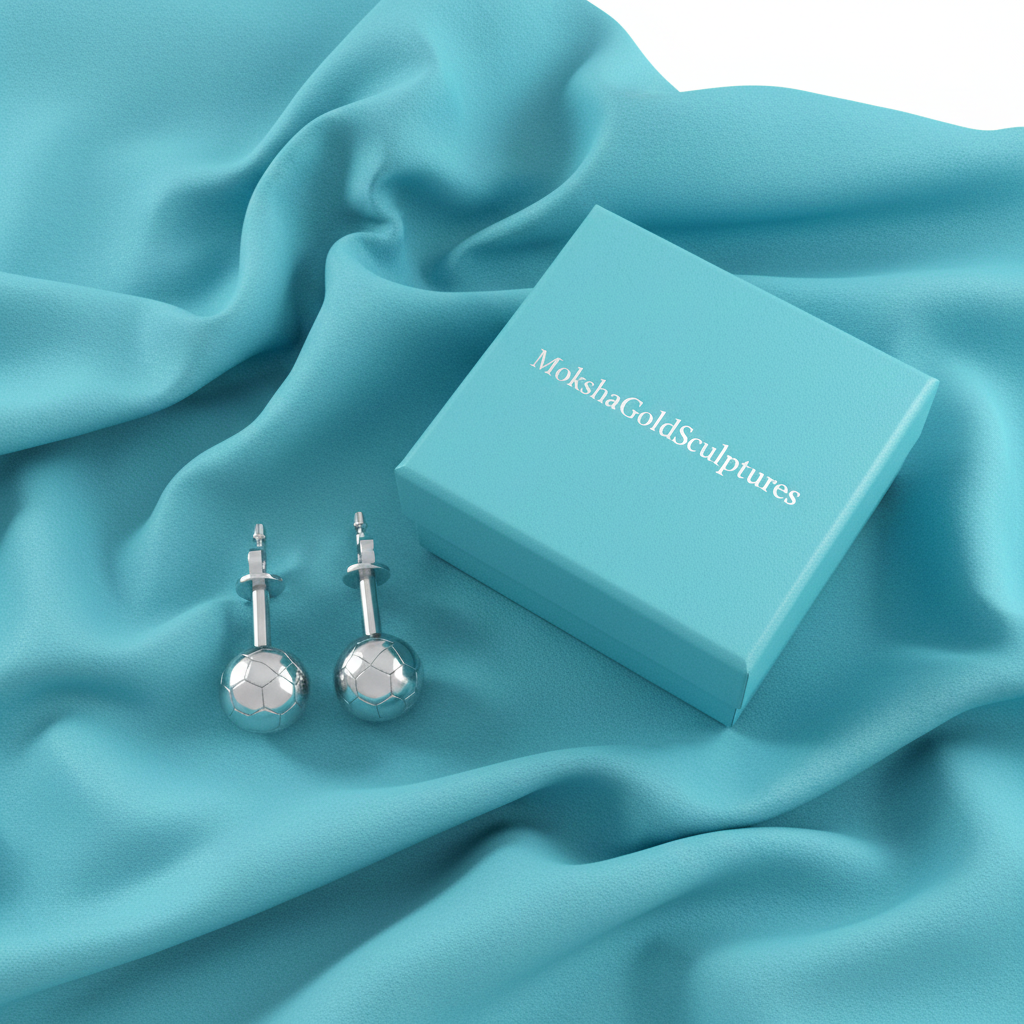 Football Stud Earrings – 10mm Soccer Ball Stud Earrings in Polished Silver / Polished Brass