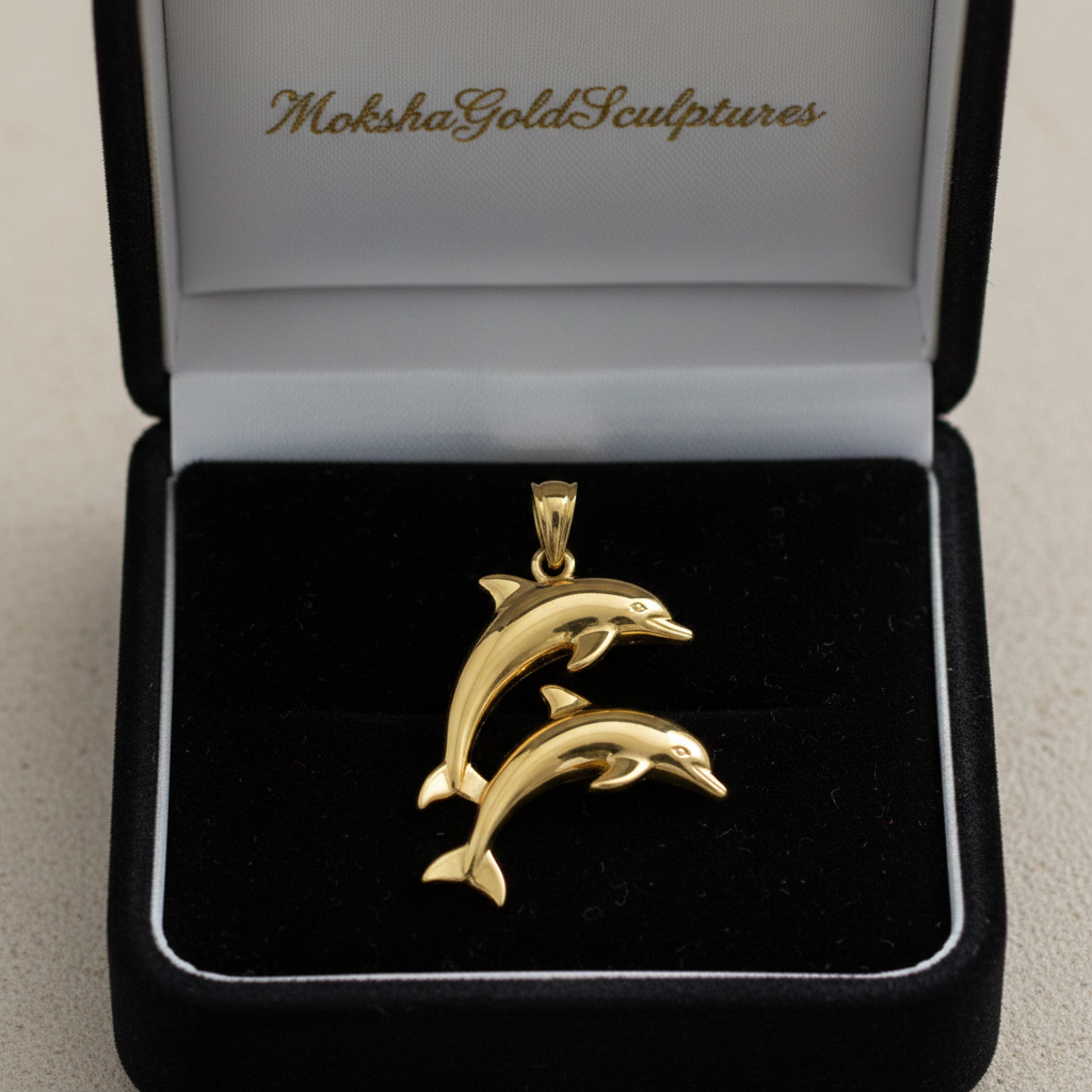 Two Dolphin Pendant Necklace | 18k Gold Plated or 925 Sterling Silver | Ocean Jewellery