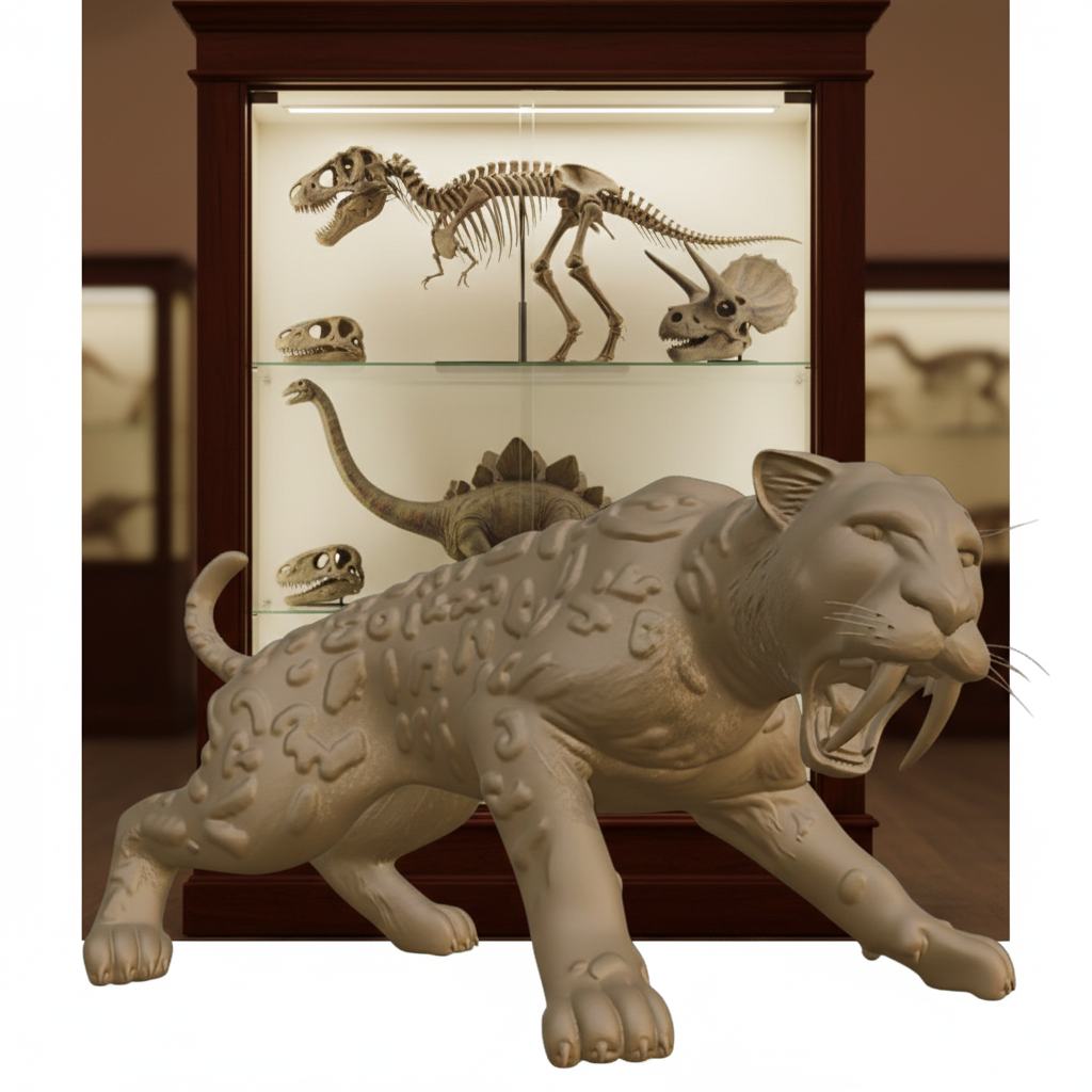 Smilodon Saber-Toothed Cat Model 3D Print | Ice Age Predator Figure | Desk Decor | Prehistoric Animal | PLA Nylon Resin | 160mm