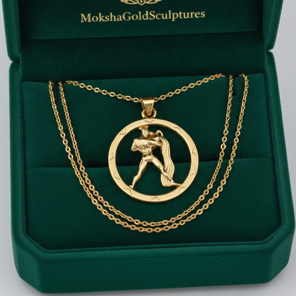 25mm Aquarius Zodiac Pendant Necklace, Men's Water Bearer Necklace, 9K Gold, Sterling Silver or Brass, Astrology Jewellery Gift