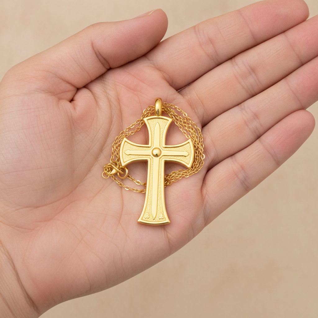18K Gold Cross Pendant Necklace | Medieval Christian Cross | Faith Necklace | Religious Jewelry | Sacred Cross Pendant | Christian Gift