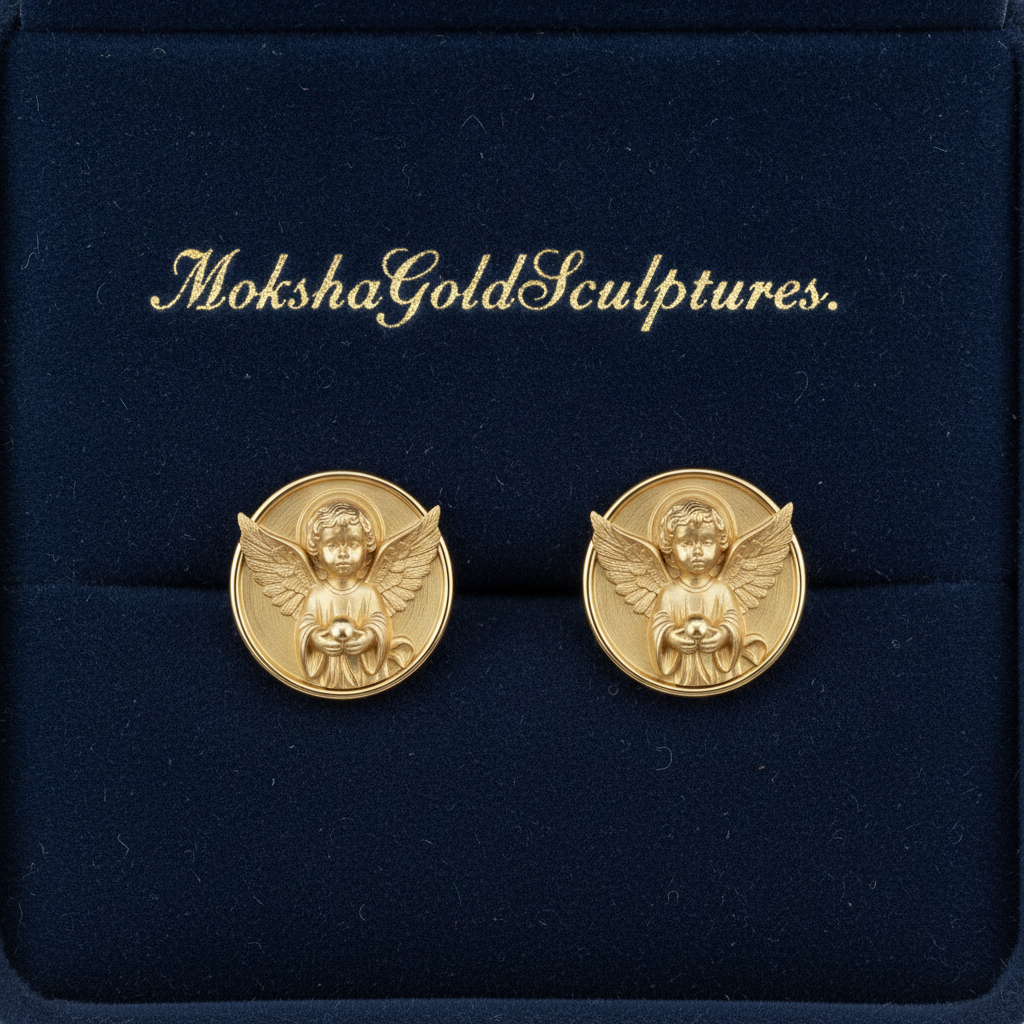 Angel Cherub Medallion Stud Earrings | 9K Gold, Sterling Silver or Brass | Celestial Angel Earrings | Religious Jewelry | Handmade Gift for Her