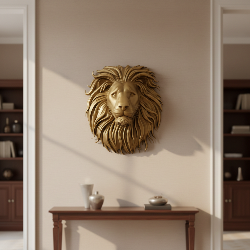 Lion Head Wall Mount PLA Sculpture 250mm | 3D Printed Lion Wall Art | Large Wall Decor | Handmade Animal Sculpture