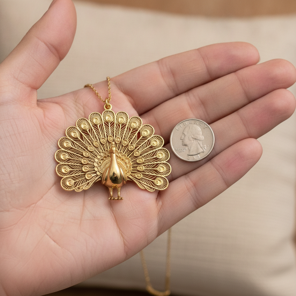 Peacock Fan Tail Pendant Necklace 25mm | 9K Gold, Sterling Silver 925 & Polished Yellow Brass | Elegant Bird Pendant | Nature Inspired Gift | Made to Order
