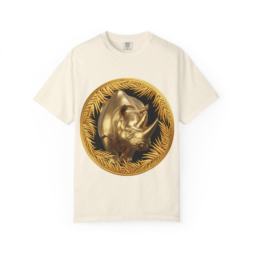 Majestic Rhino Gold T-Shirt Unique Wildlife Design with Bold Luxury Gold Print