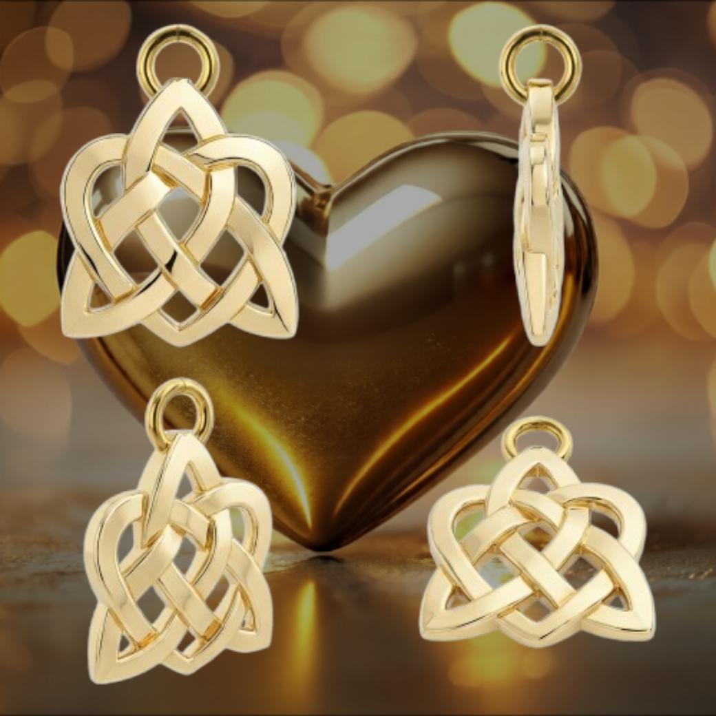 Celtic Knot Heart Pendant Necklace – Solid Gold, Silver or Brass – Romantic Irish Love Jewelry