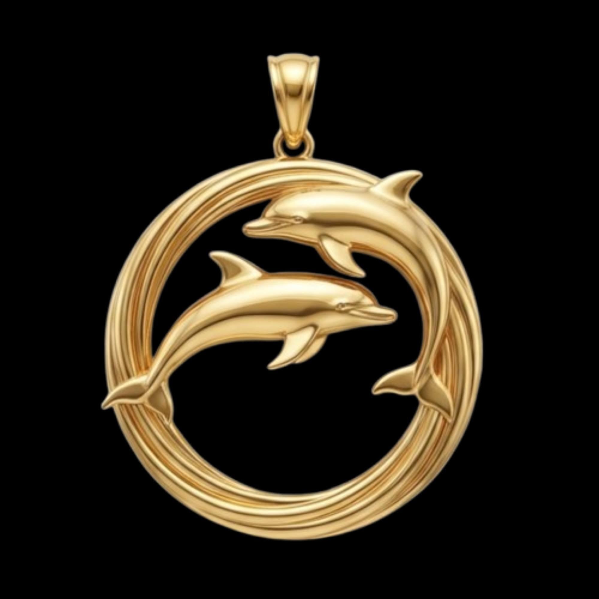 Dolphin Pendant Necklace – Gold or Sterling Silver Circle, Ocean Jewelry