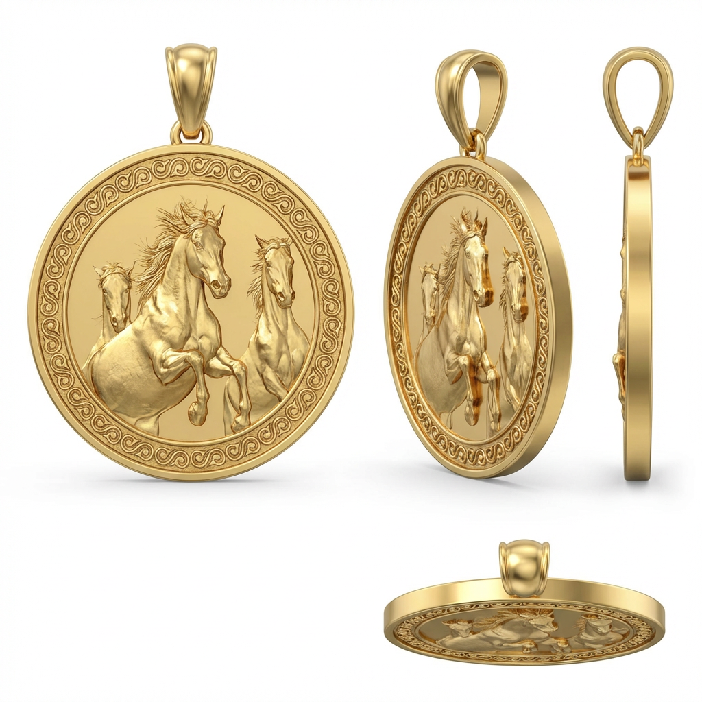 Three Horses Galloping Pendant Necklace in Gold or Sterling Silver – Dynamic Wildlife Jewelry, Elegant Horse Lover Statement Piece
