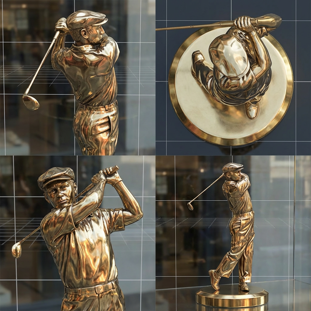 12 cm Golfer Sculpture – Hollow Bronze or Brass Miniature, Golf Swing Figurine, Collectible Sports Decor Gift