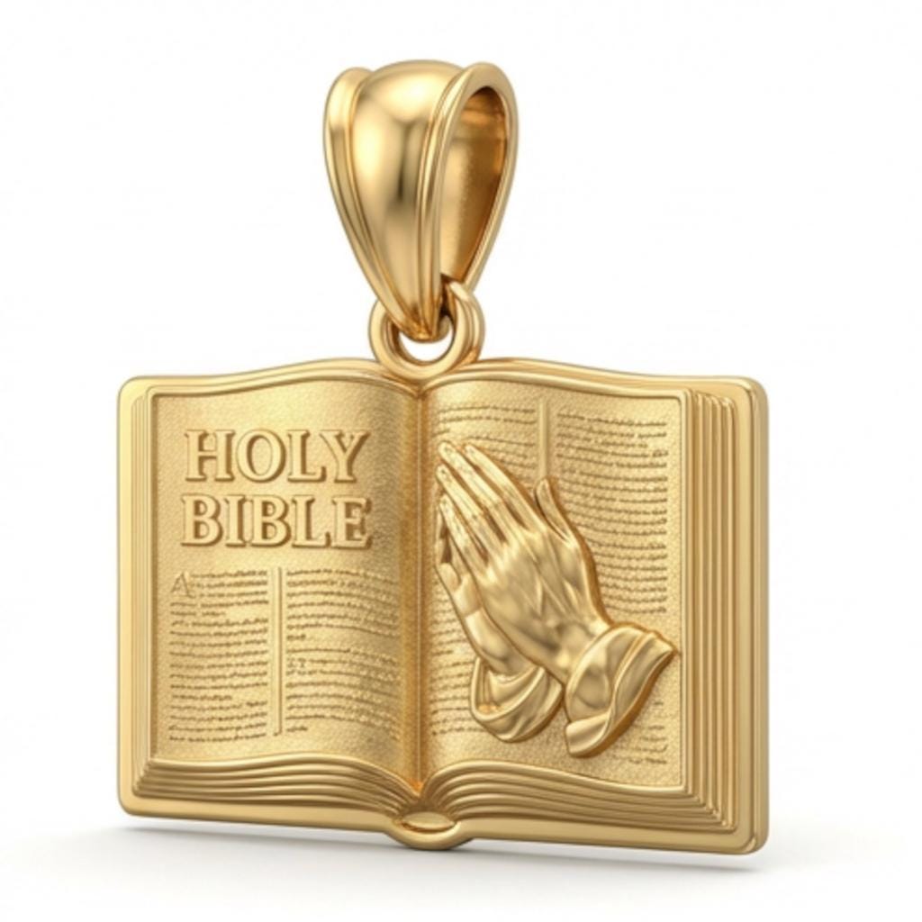 Holy Bible Praying Hands Pendant with Scripture Pages – Christian Faith Necklace