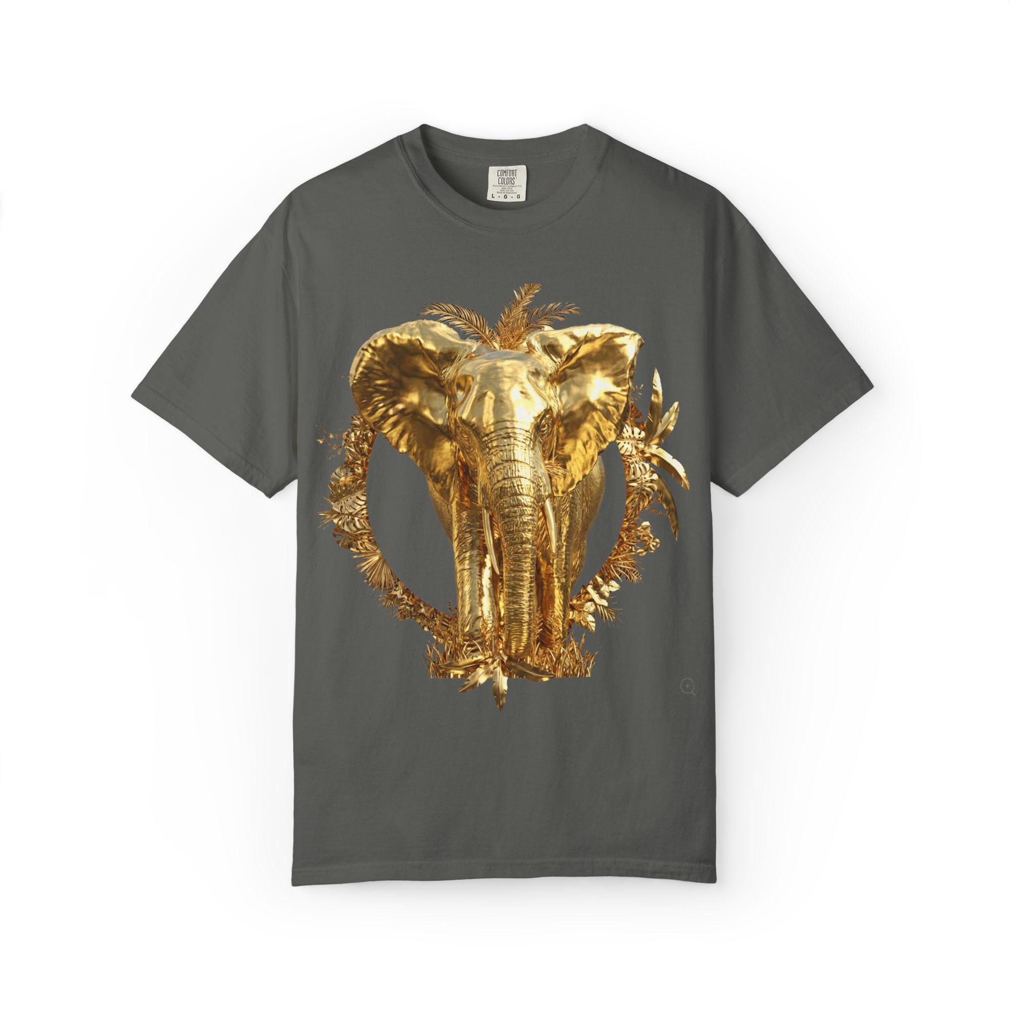 Golden Elephant in Savannah T-Shirt  3D Effect Wildlife Art, Majestic African Sunset Design