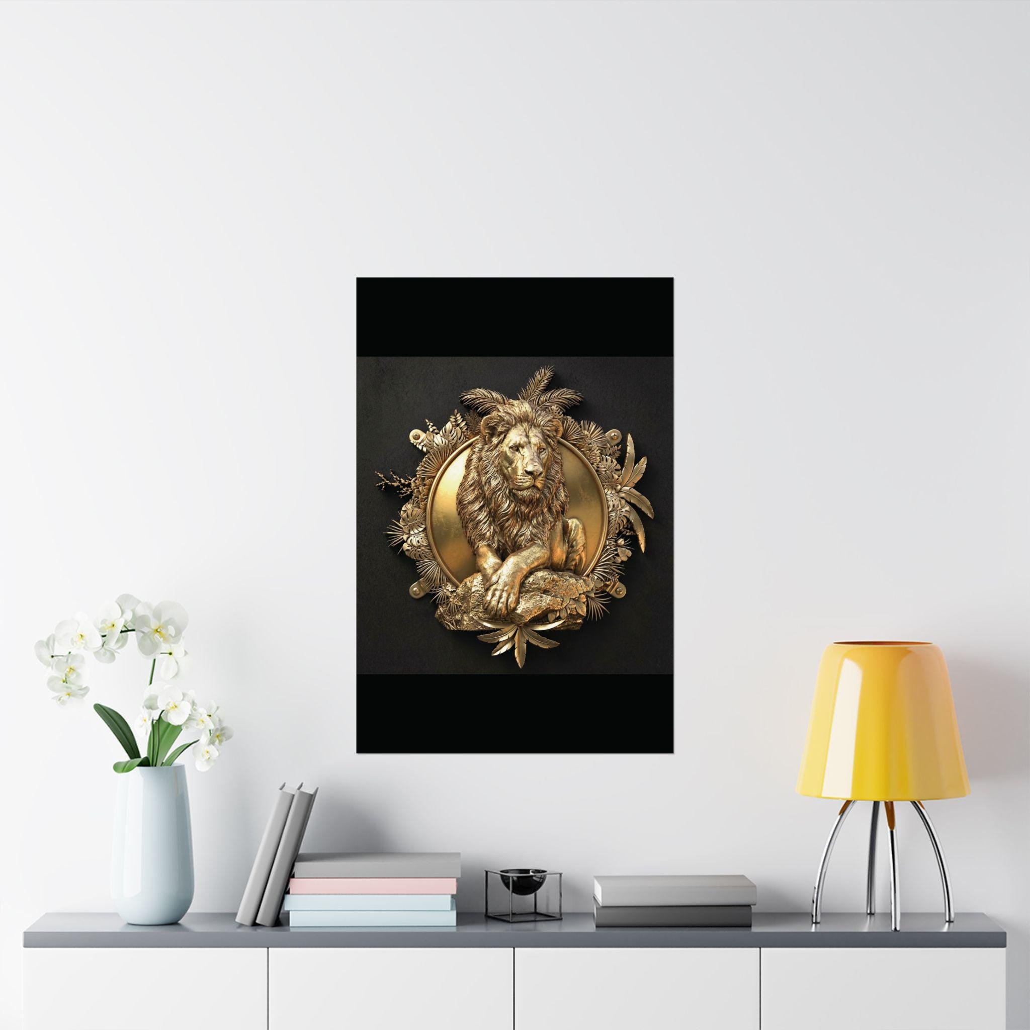 Gold Lion Tropical Frame Wall Art, Luxury Wildlife Poster