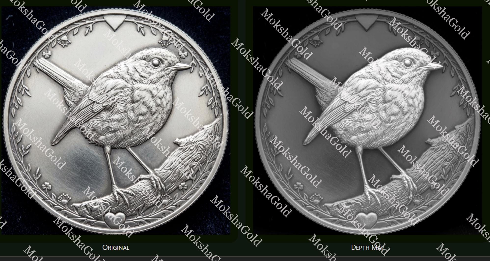 Robin Pendant Floral Engraving Design, Silver Jewelry (Digital Files)