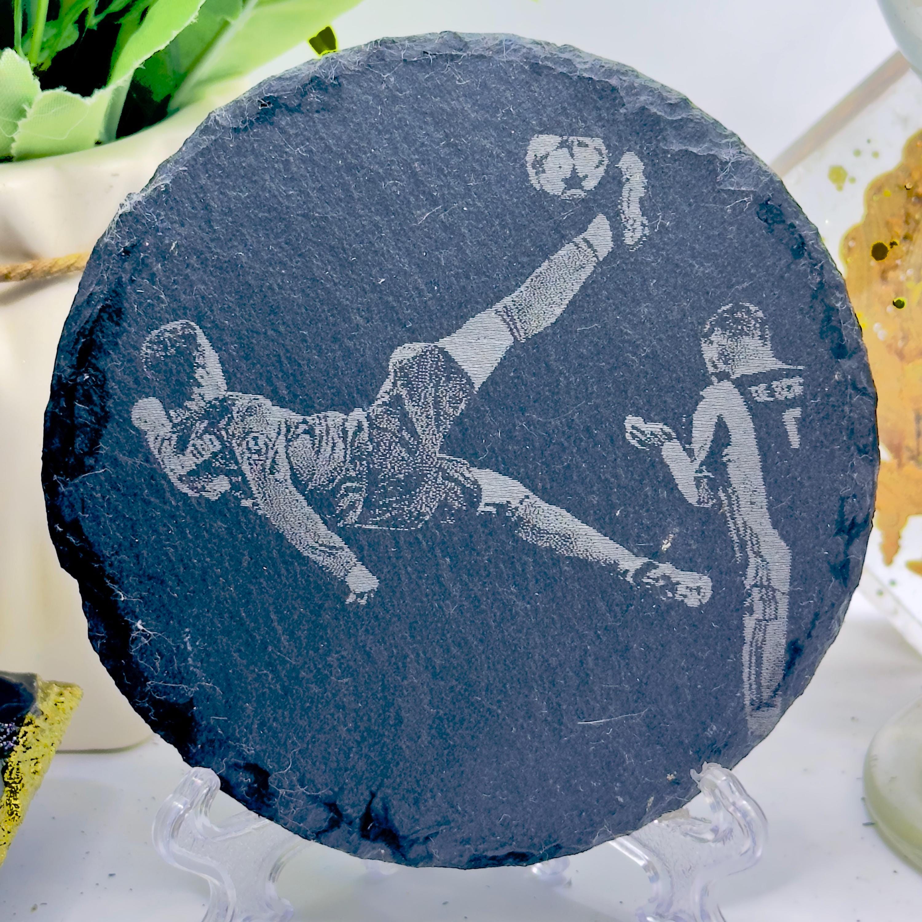 Personalised Photo Slate Coaster | Custom Engraved Portrait | Football Fan Gift | Custom Sports Coaster