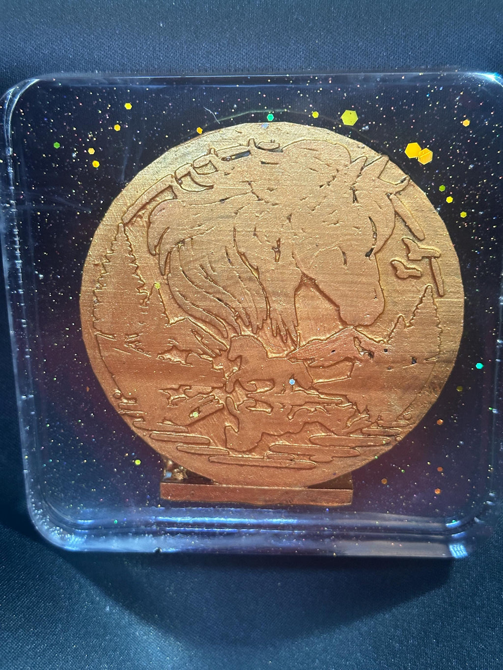 Handmade Horse and Rider Coaster – Bronze and Gold Resin Equestrian Art