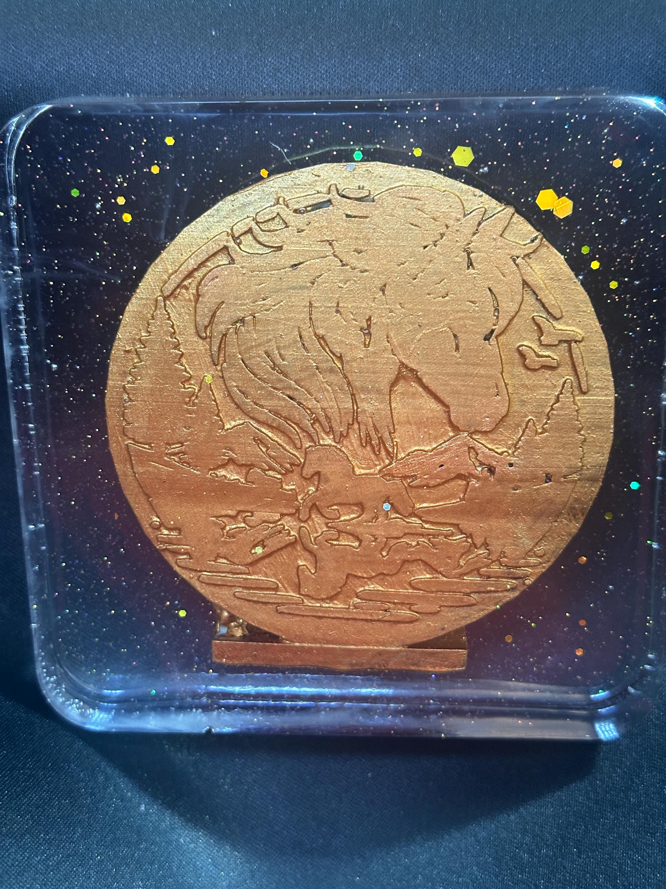 Handmade Horse and Rider Coaster – Bronze and Gold Resin Equestrian Art