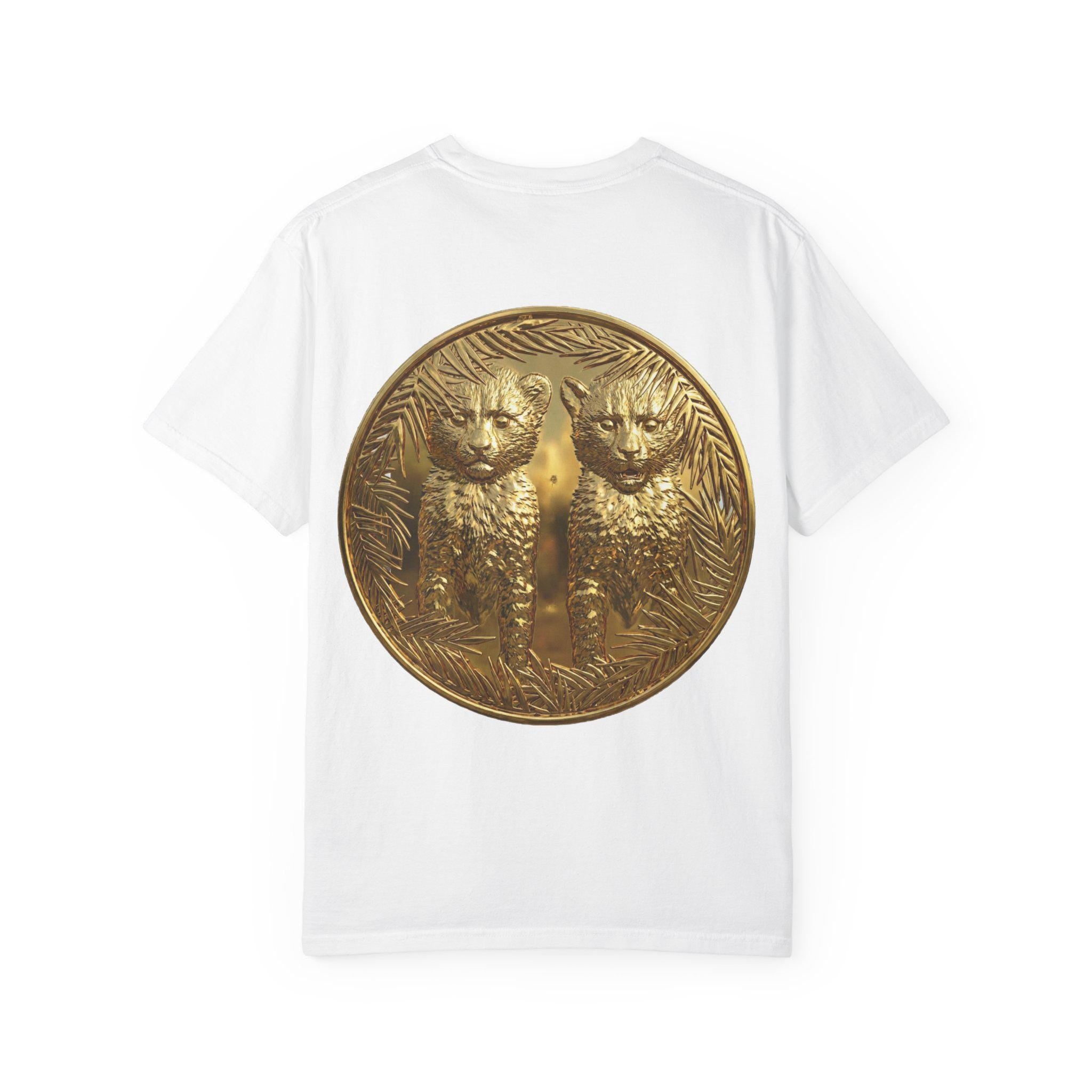Cheetah Cubs 3D Gold Print T-Shirt Adorable Wildlife Animal Design, Luxury Gold Effect Tee