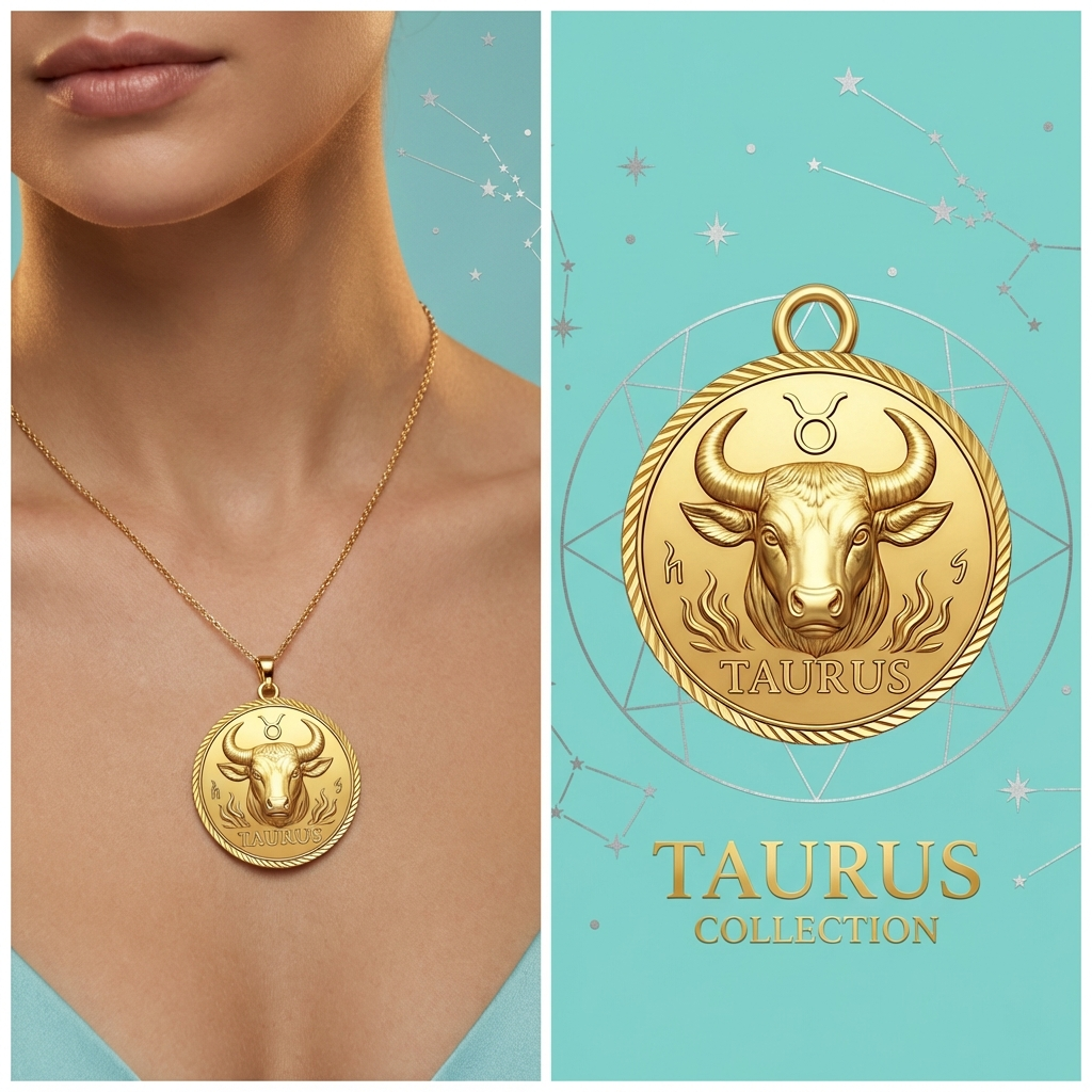 Taurus Zodiac Pendant Necklace in Gold, Silver, and Brass – 3D Bull Design with Jump Ring for Astrology Lovers