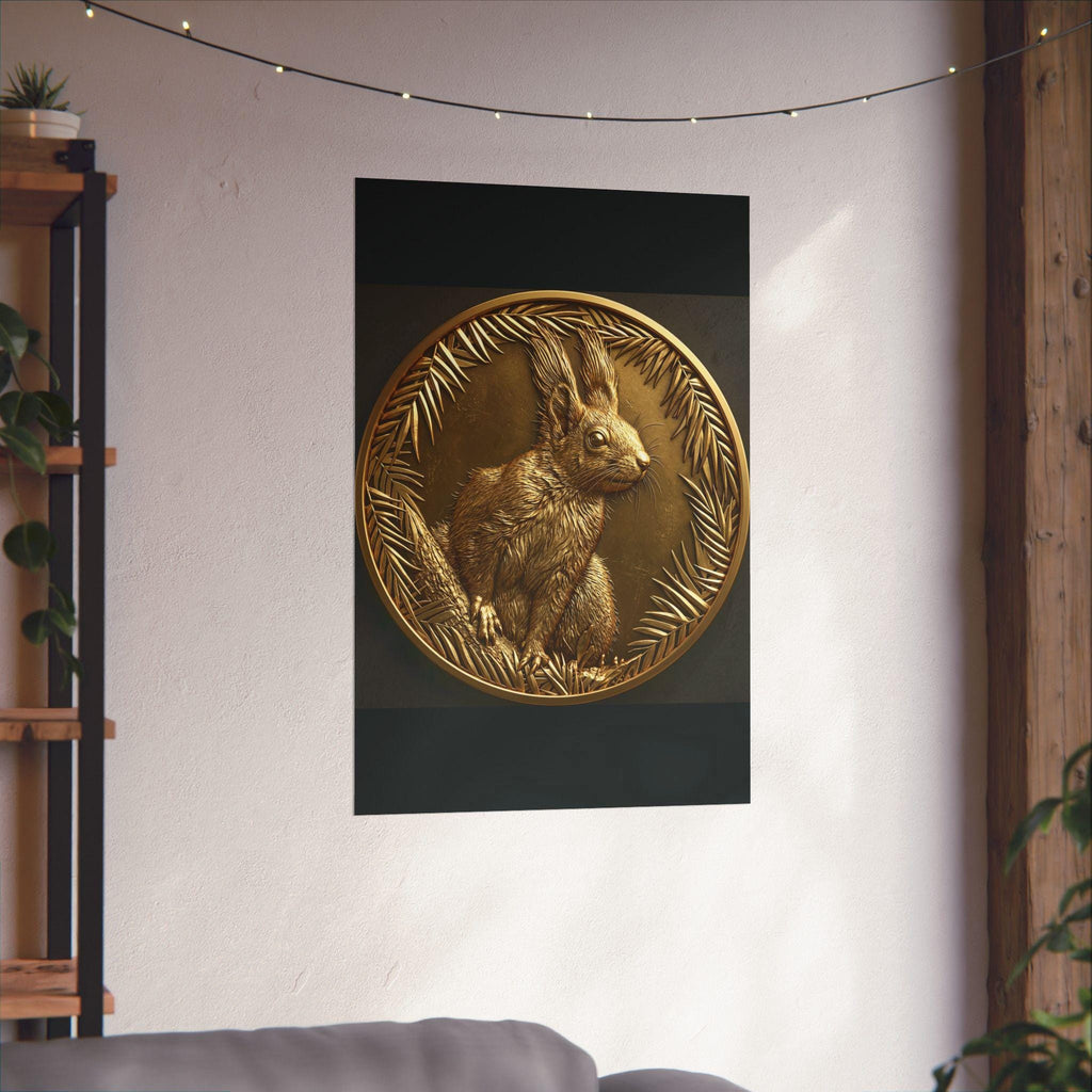 Gold Red Squirrel Print, Leaf Frame, Woodland Home Decor