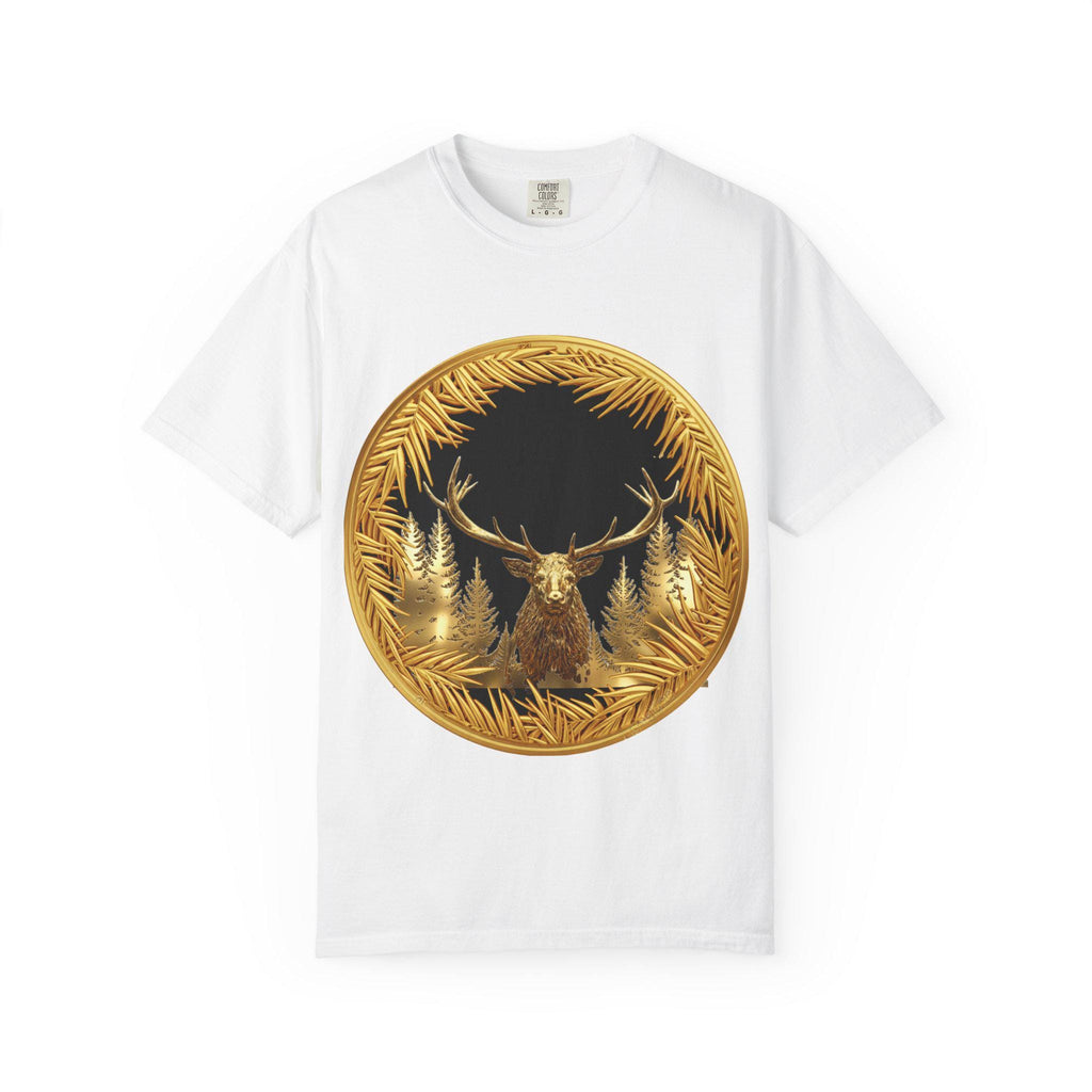 Red Deer Gold T-Shirt Majestic Stag Wildlife Design in Luxury Gold Print