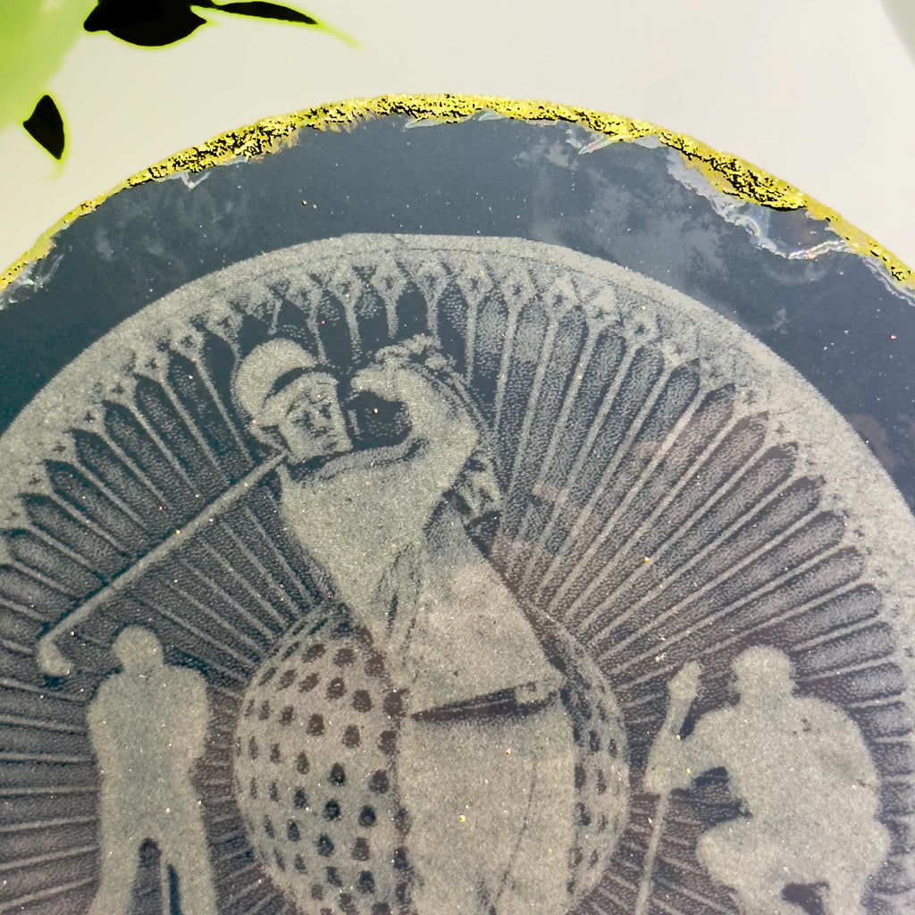 Golfer Medal Coaster – 3D Golf Themed Resin Coaster with Gold Rim – Gift for Golf Lovers