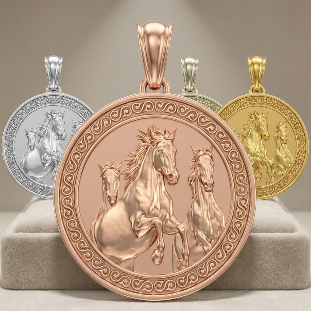 Three Horses Galloping Pendant Necklace in Gold or Sterling Silver – Dynamic Wildlife Jewelry, Elegant Horse Lover Statement Piece