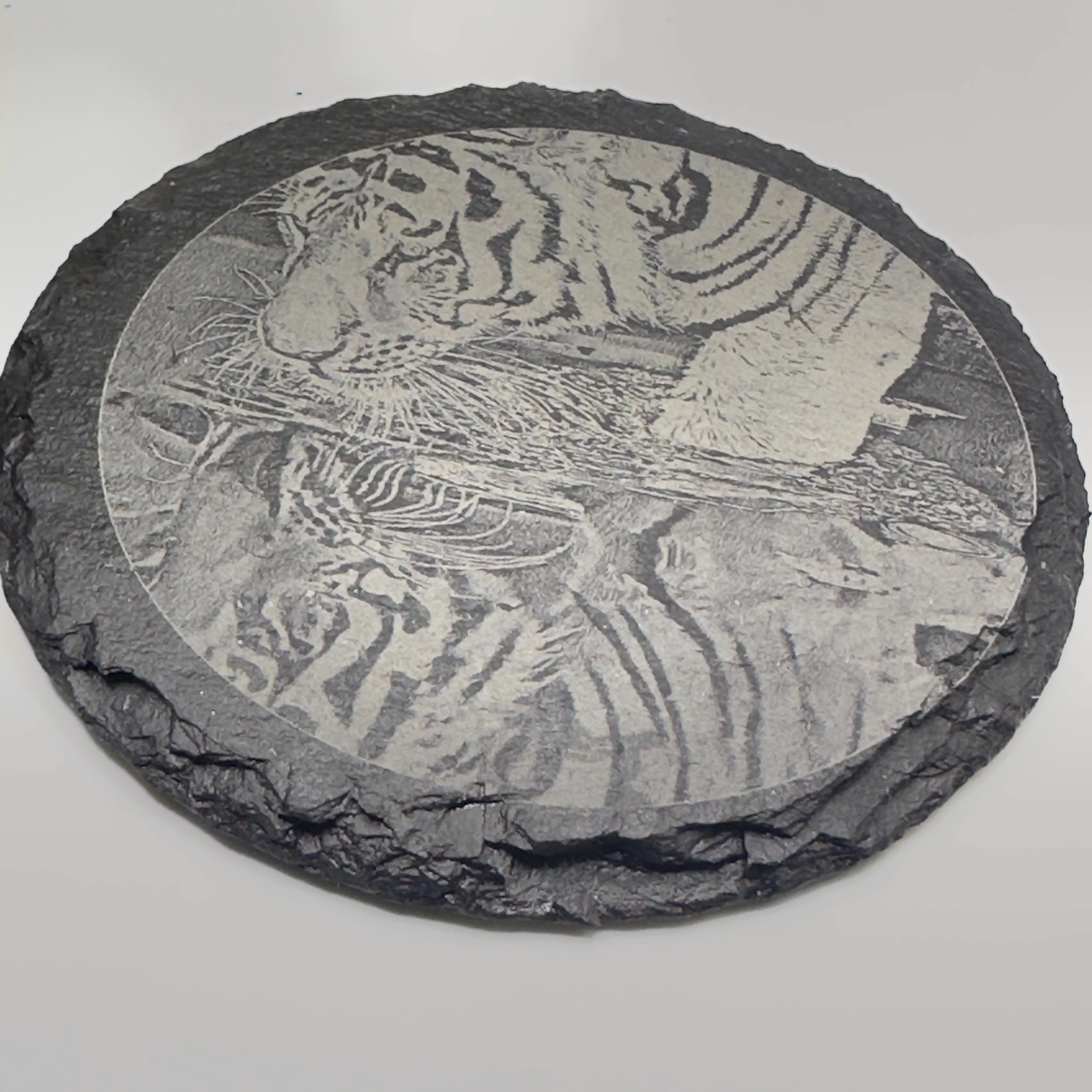 Tiger Drinking Water Slate Coaster | Wildlife Tiger Reflection Coaster | Animal Art Natural Slate | Gift for Animal Lovers