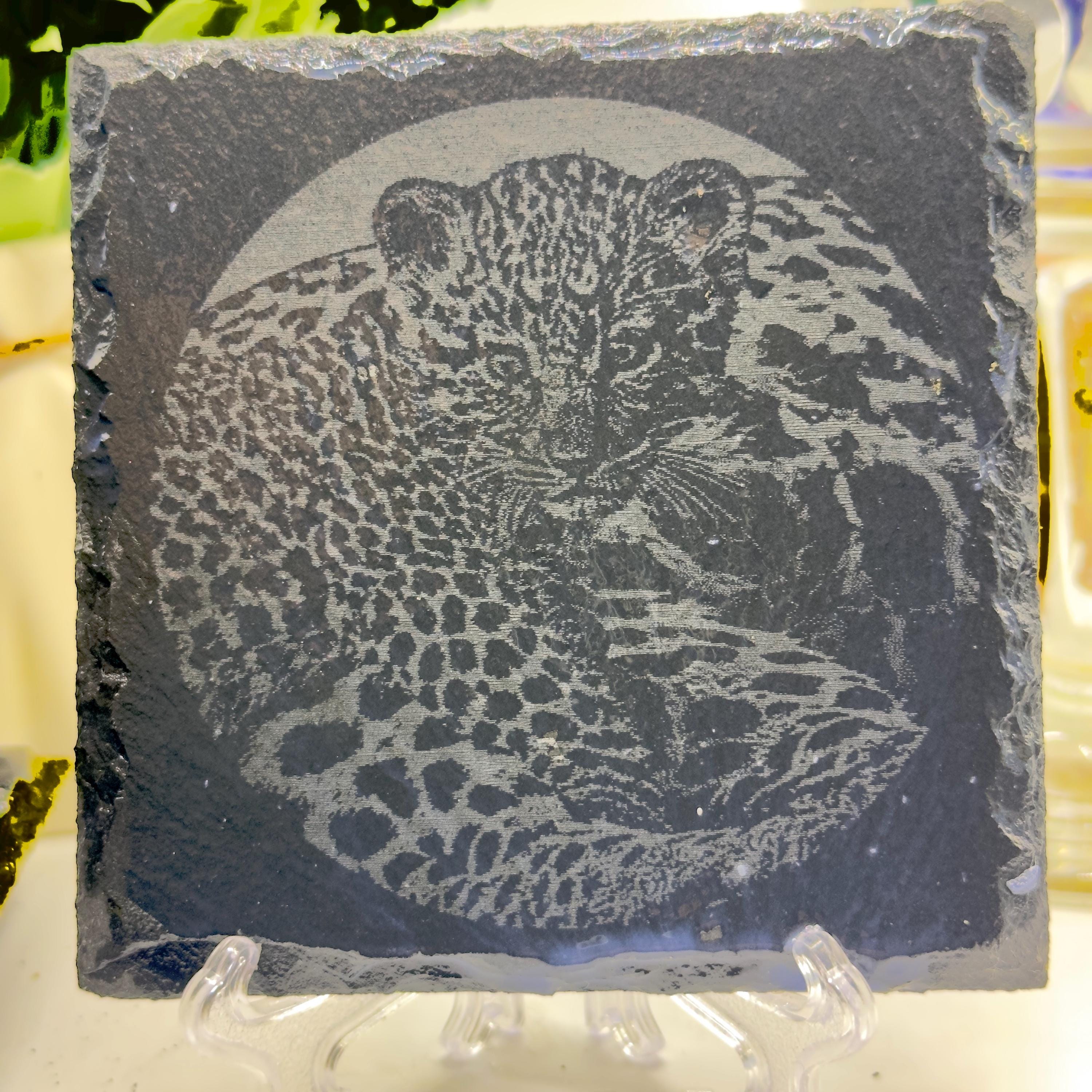 Leopard Slate Coaster | Wildlife Animal Coaster | Leopard in River Design | Handmade Natural Stone Gift
