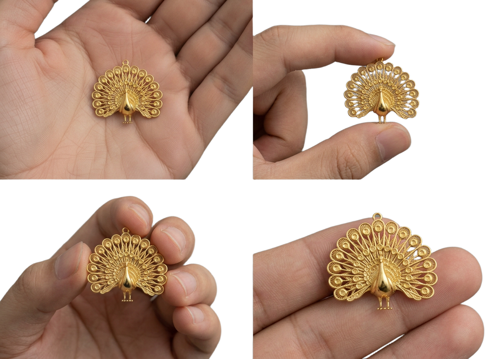 Peacock Fan Tail Pendant Necklace 25mm | 9K Gold, Sterling Silver 925 & Polished Yellow Brass | Elegant Bird Pendant | Nature Inspired Gift | Made to Order