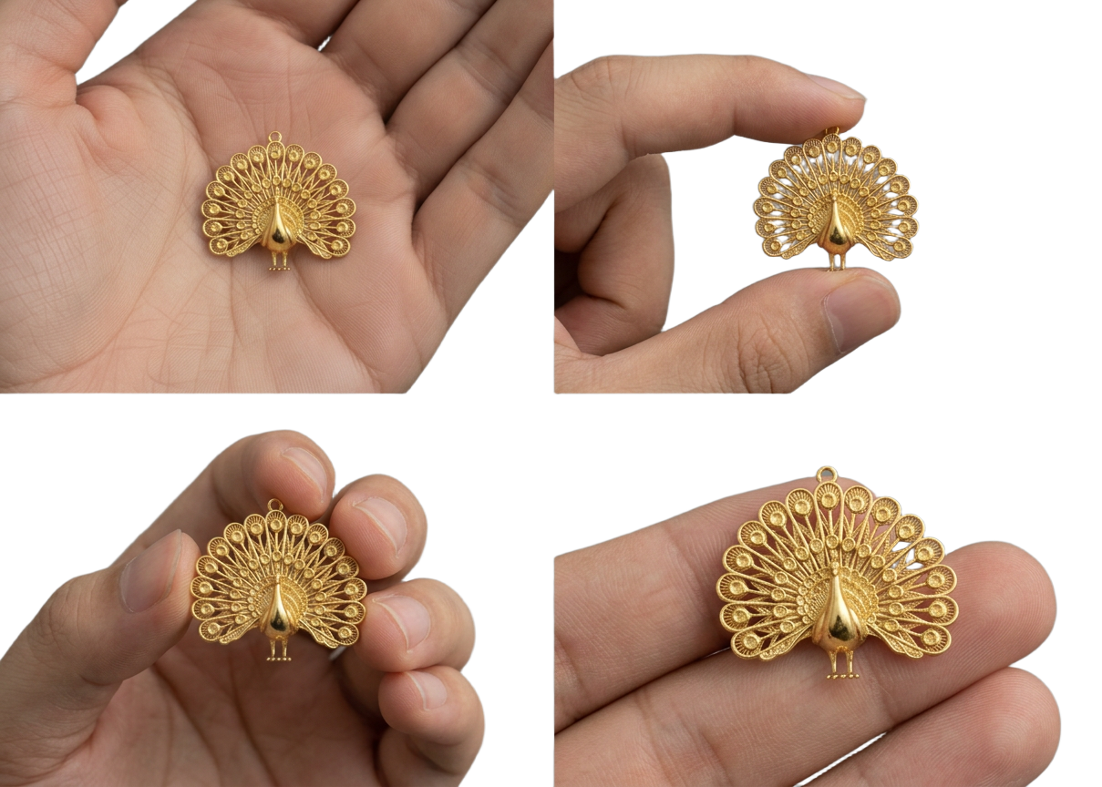 Peacock Fan Tail Pendant Necklace 25mm | 9K Gold, Sterling Silver 925 & Polished Yellow Brass | Elegant Bird Pendant | Nature Inspired Gift | Made to Order