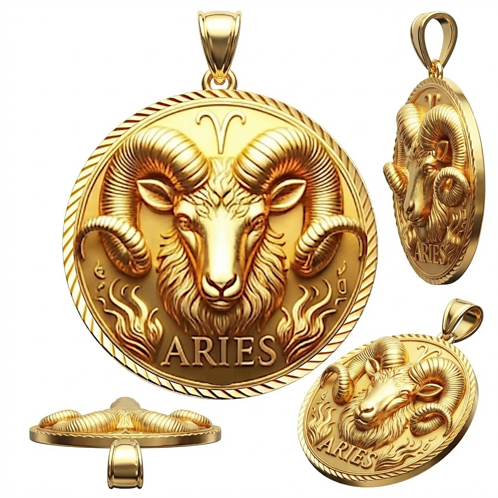 Aries Zodiac Pendant 3D – Ram Design, Gold or Silver, Astrology Jewelry Gift