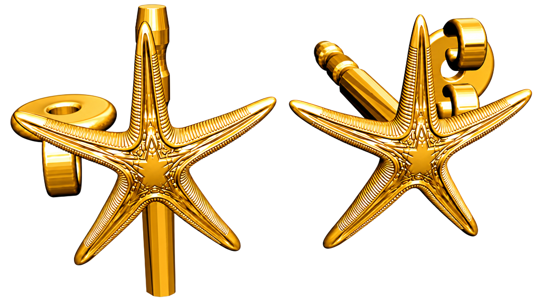 Royal Starfish Stud Earrings | Astropecten articulatus | 9K Gold, Sterling Silver or Polished Yellow Brass | Ocean Jewelry | Nautical Gift