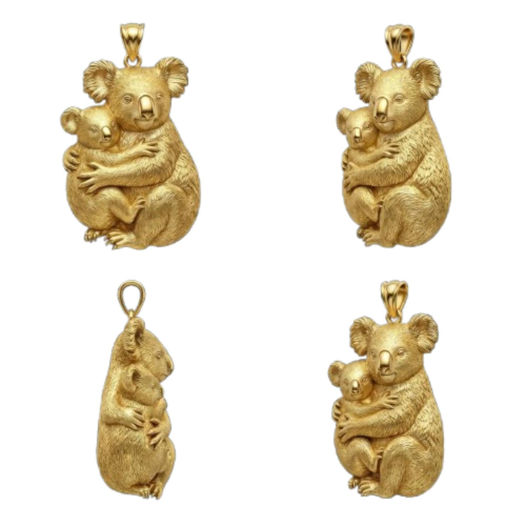 3D Koala Bear Pendant - Mother and Baby Necklace, Sterling Silver
