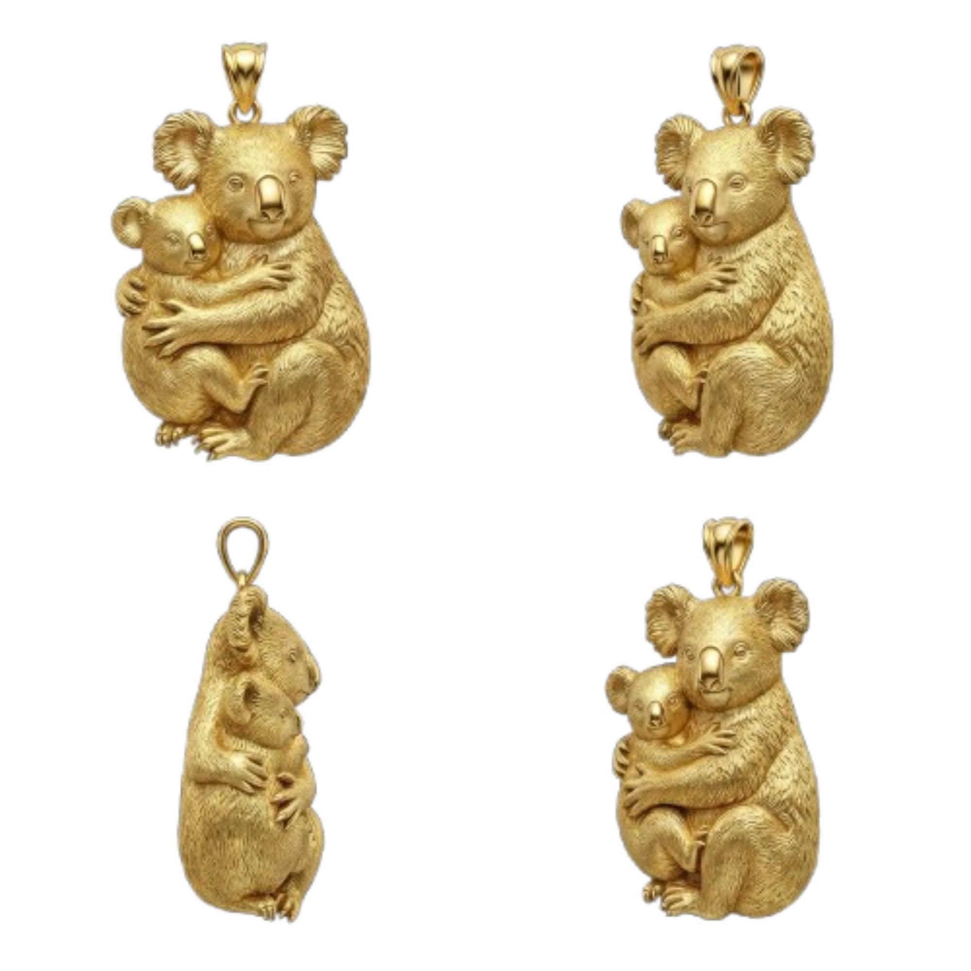 3D Koala Bear Pendant - Mother and Baby Necklace, Sterling Silver