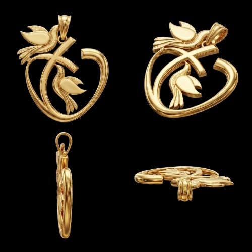 3D Dove Heart Pendant – Gold or Sterling Silver Love Necklace