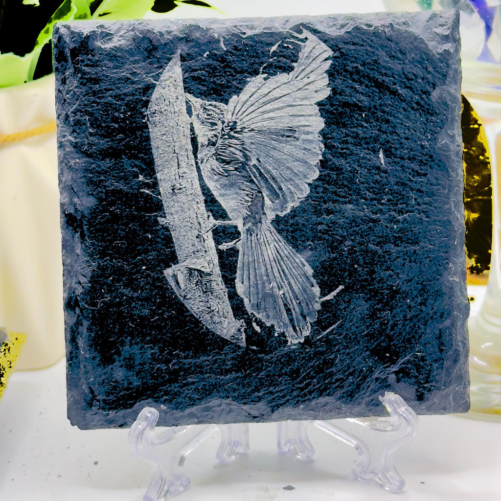 Kingfisher with Fish Slate Coaster | Wildlife Bird Art | Laser Engraved Natural Slate | Handmade Gift for Nature Lovers