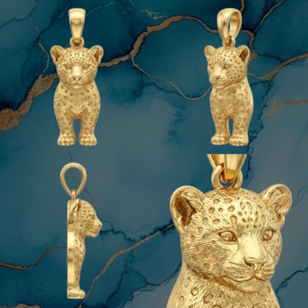 Leopard Cub Pendant – Sterling Silver or Brass – Detailed Wildlife Statement Jewelry