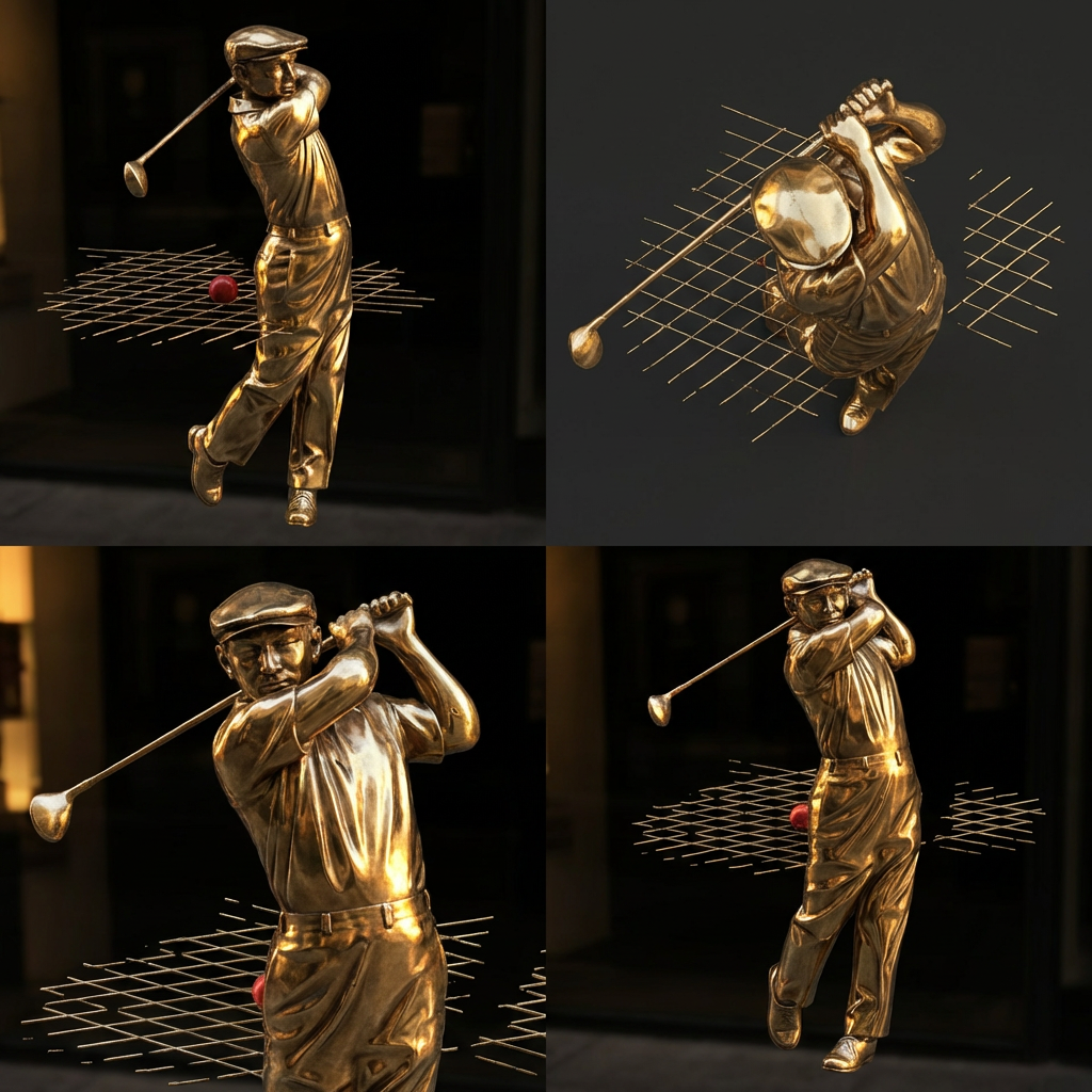 12 cm Golfer Sculpture – Hollow Bronze or Brass Miniature, Golf Swing Figurine, Collectible Sports Decor Gift