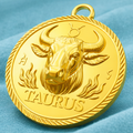 Taurus Zodiac Pendant in Polished Gold Finish | Bull Horoscope Medallion Charm | Astrology Coin Pendant 20mm