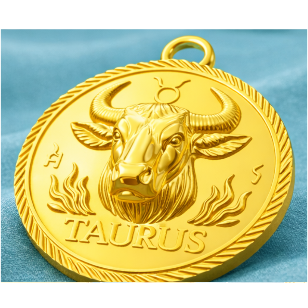 Taurus Zodiac Pendant in Polished Silver & Bronze | Bull Horoscope Medallion Charm | Astrology Coin Pendant 20mm